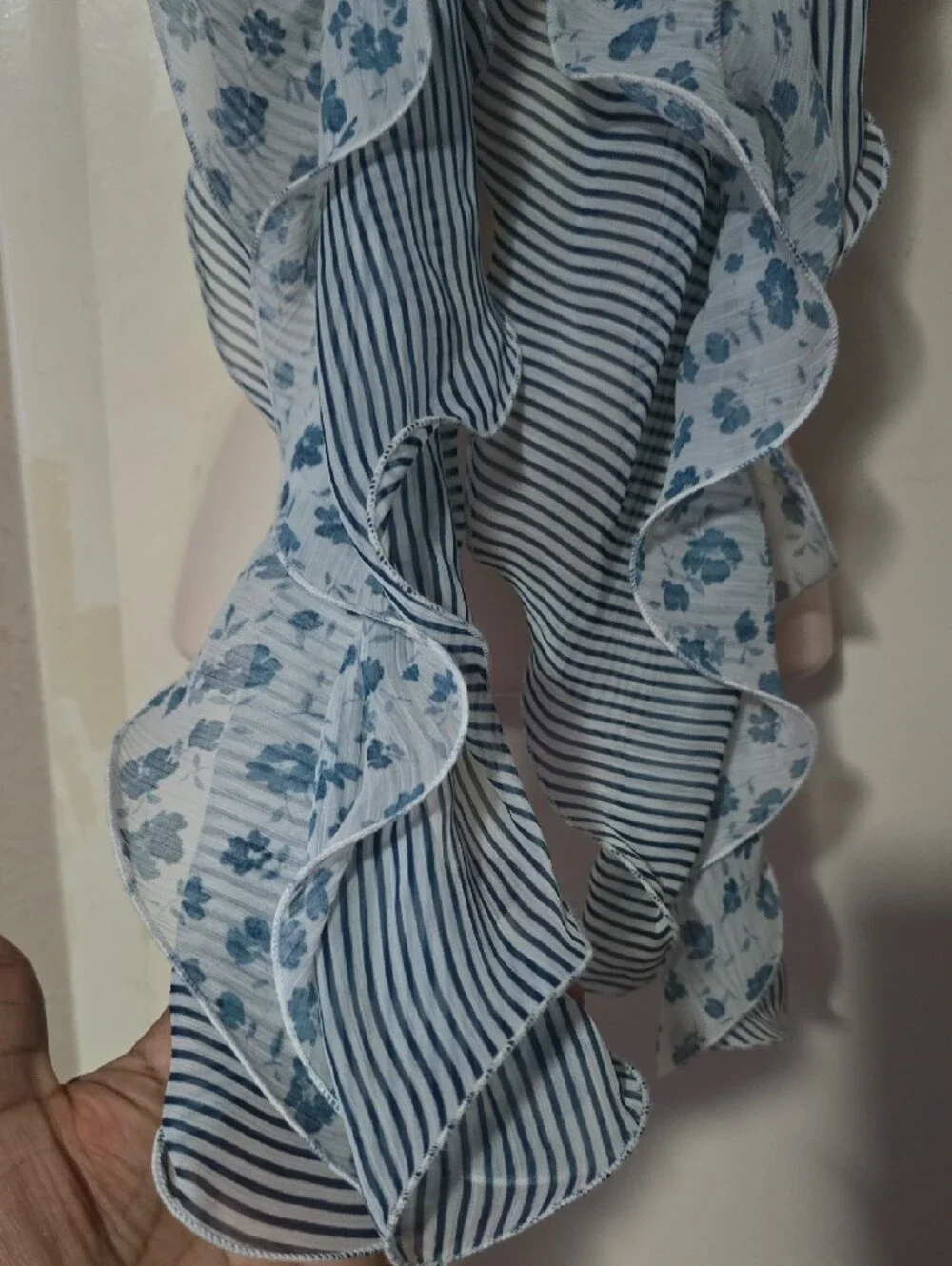 Blue Floral & Stripe Ruffle Scarf - Women's Accessory